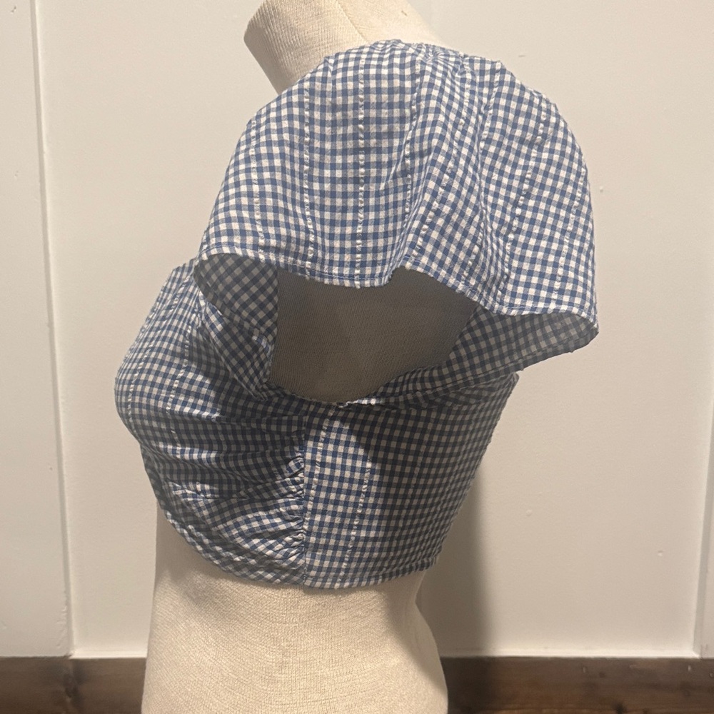 American Eagle Outfitters Blue Checkered Crop Top - Picture 2 of 4